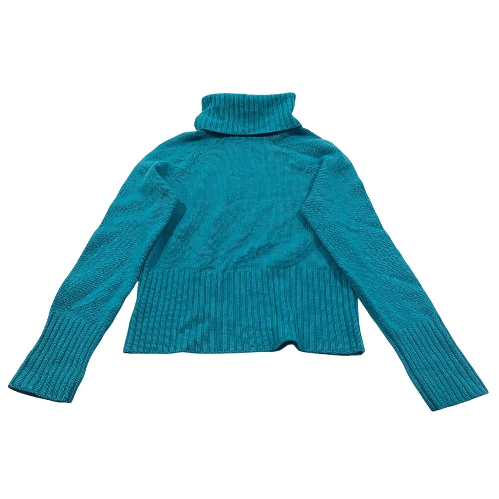ANN TAYLOR Womens Large 100% Cashmere Turtleneck Sweater Teal Turquoise Knit L